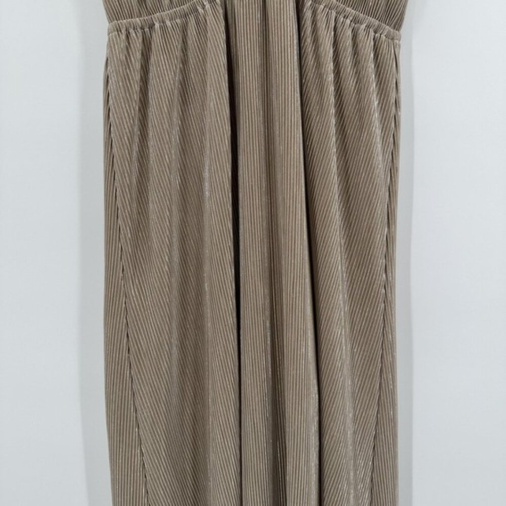 Baltic Born Maxi Dress Womens Large Champagne Pleated Flutter Sleeve V Neck - Picture 3 of 15
